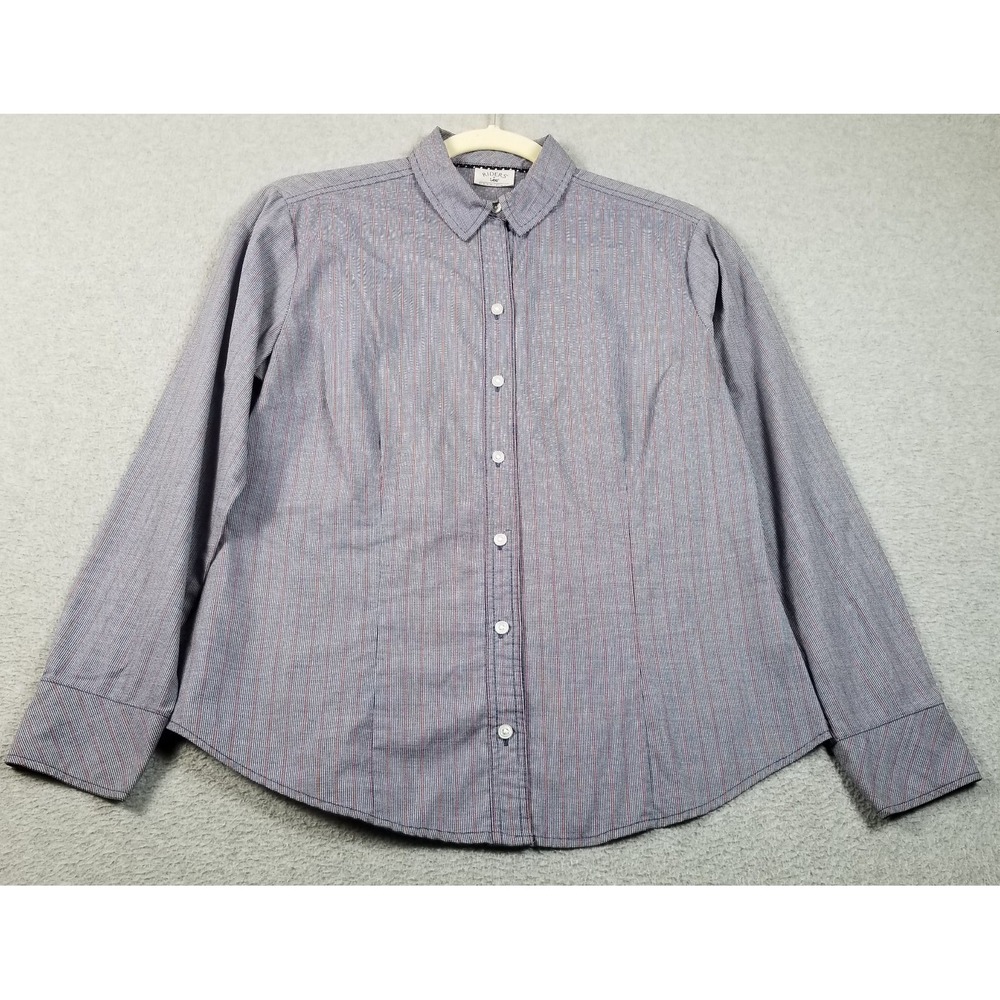 Riders Button Up Shirt Women's Small S Red White Blue Plaid Long Sleeve Stretch